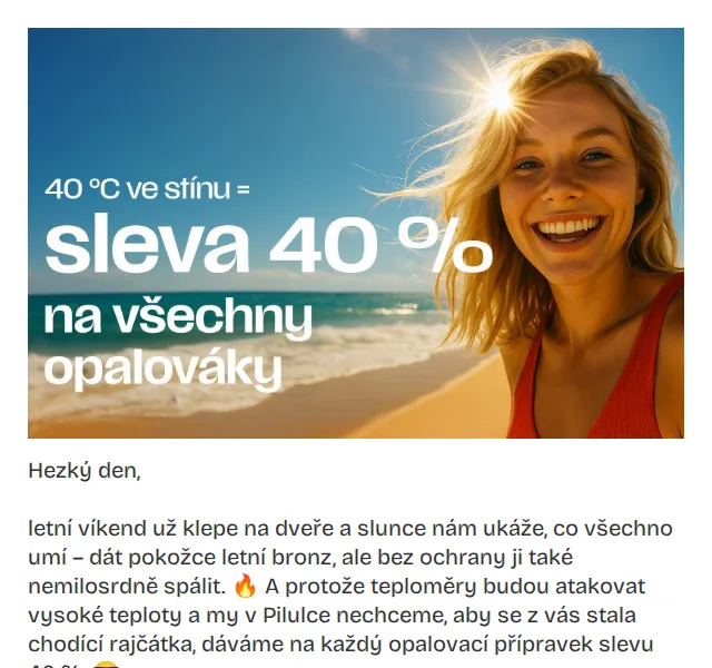 Pilulka: Sleva 40 % na opalovací krémy – červen 2026 | Nuslet.cz