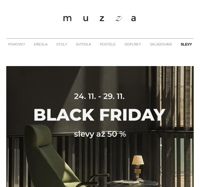 MUZZA: Black Friday slevy na nábytek a doplňky – červen 2026 | Nuslet.cz