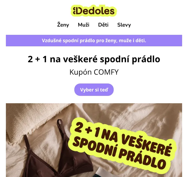 Dedoles.cz: 2+1 na spodní prádlo – slevový kód COMFY