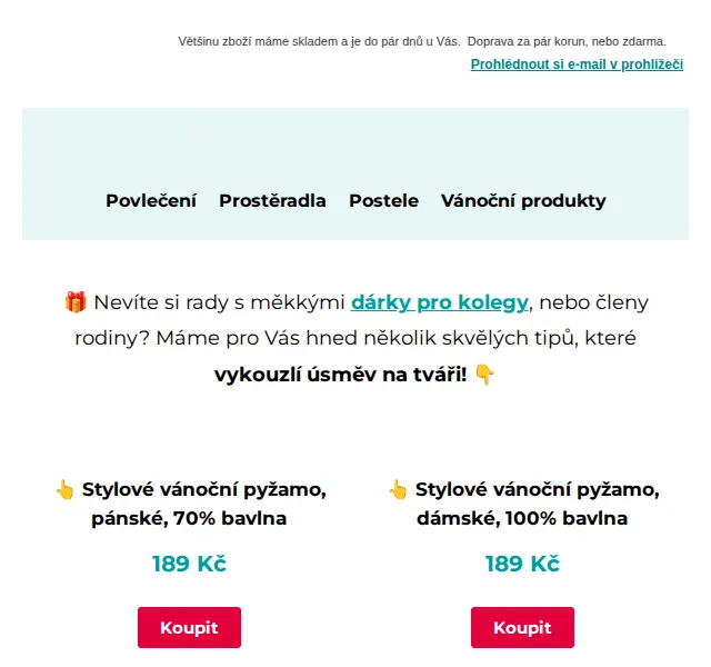 Výprodej povlečení: Vánoční pyžamo 189 Kč a boxerky 99 Kč – červen 2026 | Nuslet.cz