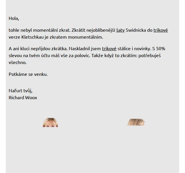Richard Woox: šaty Swidnicka a trika Kletschkau s 50% slevou – červen 2026 | Nuslet.cz