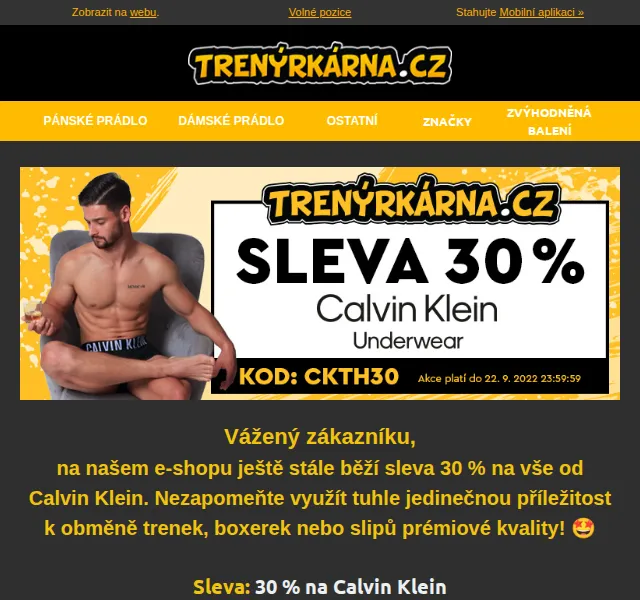 Lukáš z Trenýrkárna.cz: 30% sleva na Calvin Klein – červen 2026 | Nuslet.cz