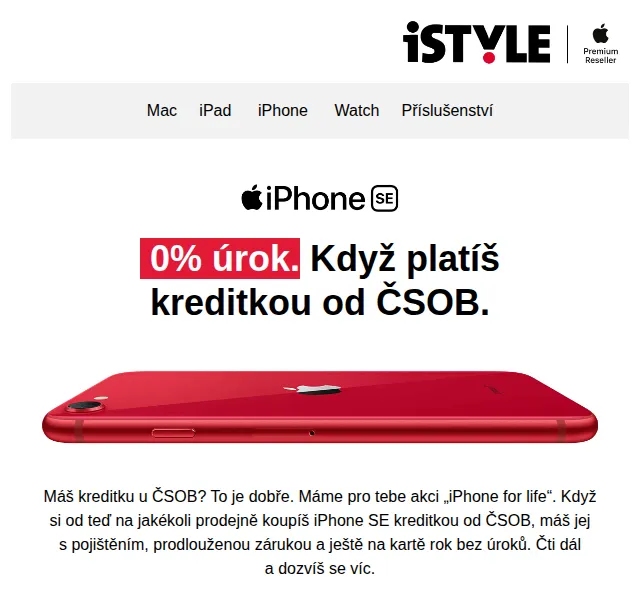 iSTYLE: iPhone SE s 0% úrokem – červen 2026 | Nuslet.cz