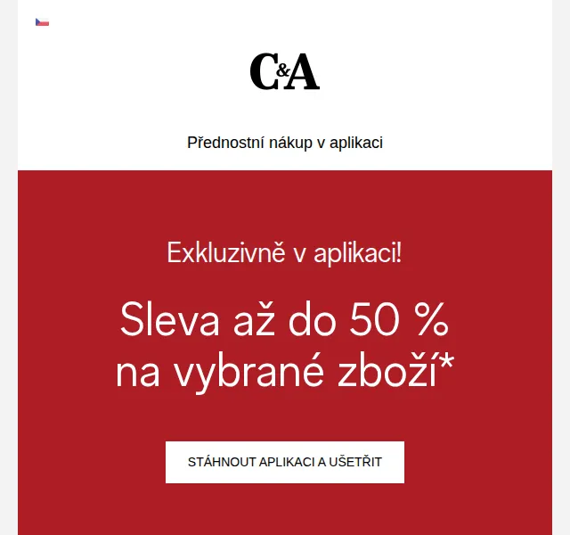 C&A: sleva až 50 % v aplikaci – srpen 2026 | Nuslet.cz