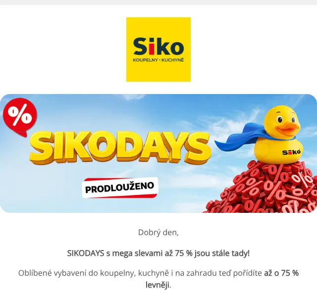 SIKO KOUPELNY & KUCHYNĚ: slevy až 75 % – srpen 2026