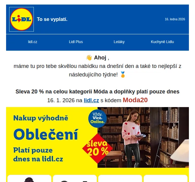 Lidl: Sleva 20 % na módu a doplňky + jarní nabídka – leden 2026