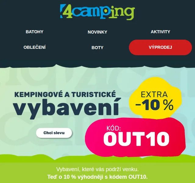 4camping.cz: -10 % na kemping a turistiku – OUT10