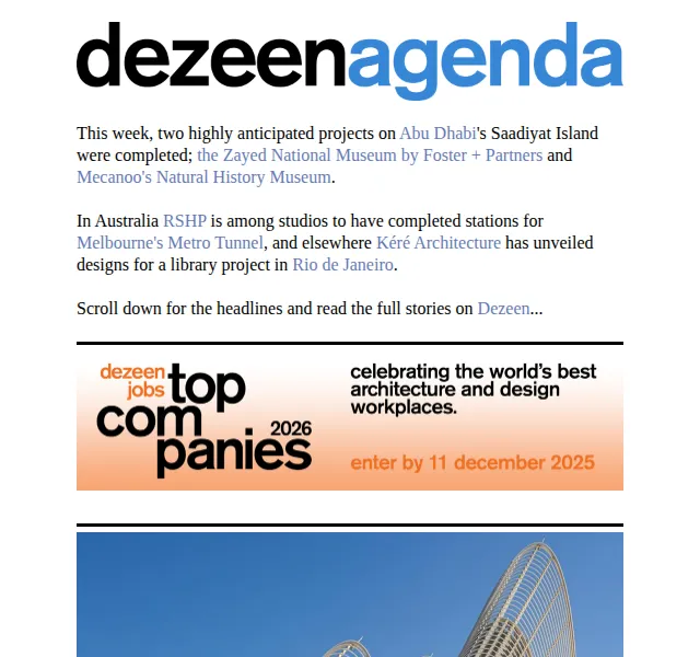 Dezeen Daily: Nové muzeum Foster + Partners a Kéré Architecture – červen 2026 | Nuslet.cz