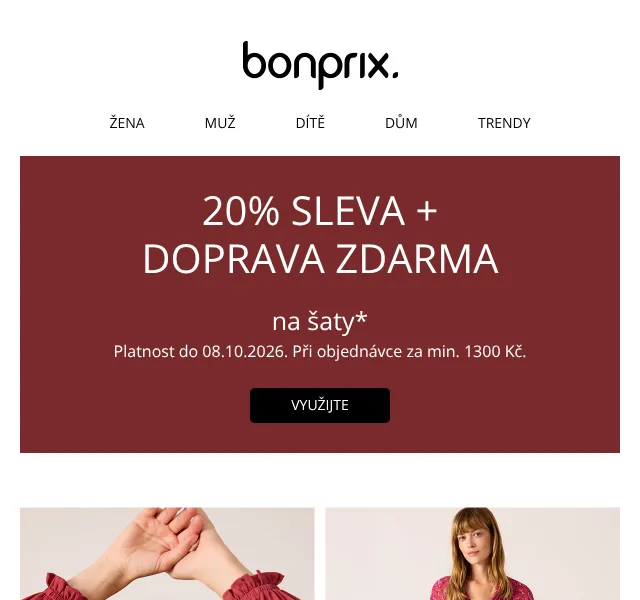 Bonprix: 20% sleva na šaty + doprava zdarma – říjen 2026