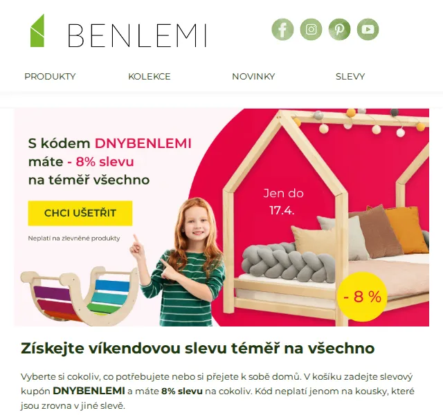 Benlemi: 8% slevu na vše – červen 2026 | Nuslet.cz
