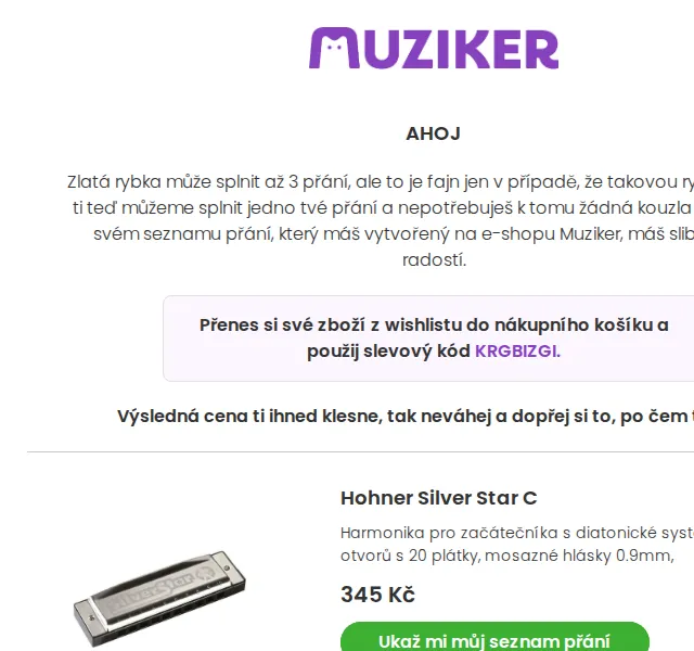 Muziker: Sleva na přání z wishlistu – kód KRGBIZGI – červen 2026 | Nuslet.cz