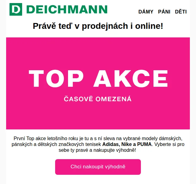 Deichmann: Značkové tenisky se slevou – únor 2026 | Nuslet.cz