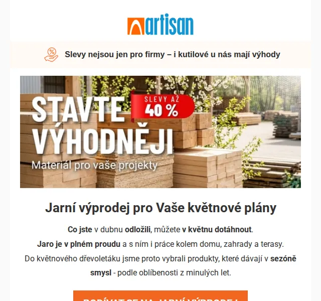 Květen a jarní výprodej - slevy na dřevo a materiál