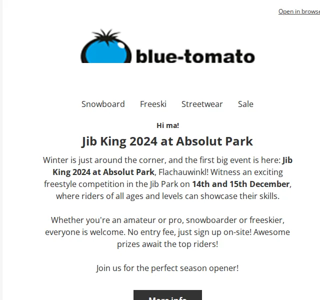 BLUE TOMATO: Jib King 2024 – akce u příležitosti startu sezóny – červen 2026 | Nuslet.cz