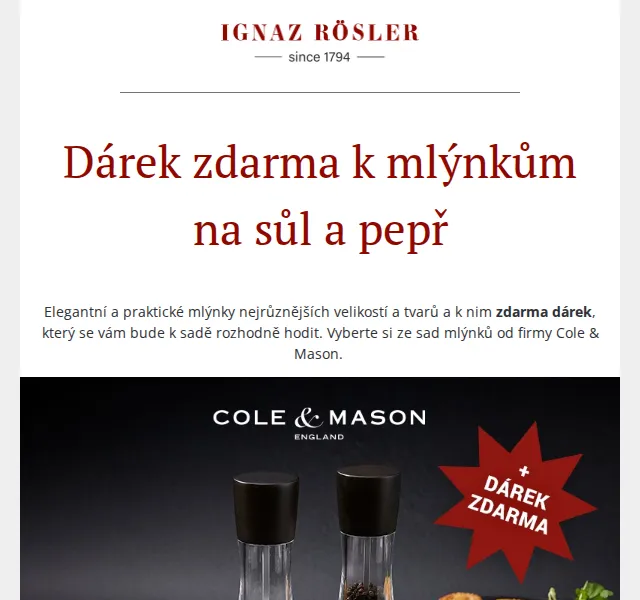 Ignazrosler.cz: Dárek zdarma k mlýnkům Cole & Mason – červen 2026 | Nuslet.cz