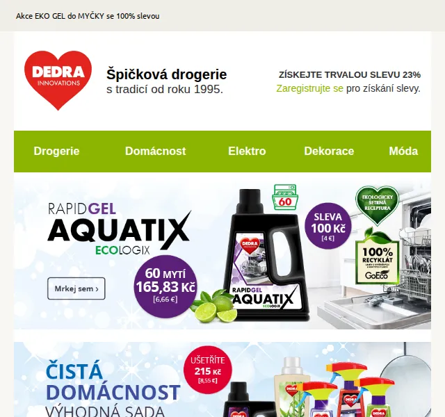 DEDRA: Eko gel do myčky se 100% slevou – červen 2026 | Nuslet.cz