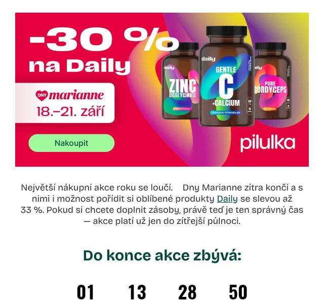Pilulka.cz: sleva až 33 % na Daily – září 2026