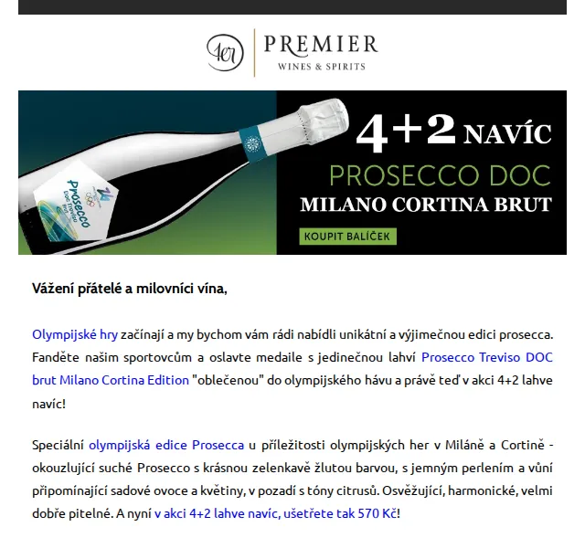 Premier Wines & Spirits: Prosecco Milano Cortina – únor 2026 | Nuslet.cz