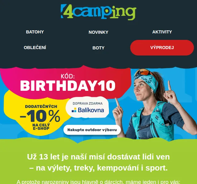 4camping.cz: Sleva 10 % na celý e-shop – červen 2026 | Nuslet.cz