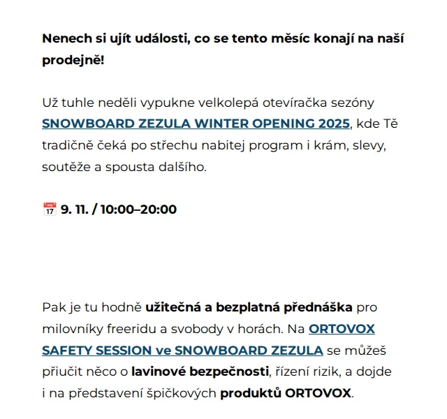 SNOWBOARD ZEZULA: Winter Opening & ORTOVOX Safety Session – listopad 2025 | Nuslet.cz