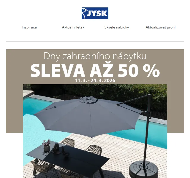 JYSK: Zahradní nábytek se slevou až 50 % – duben 2026