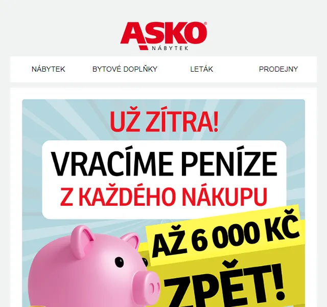 Asko Nábytek: Peníze zpět z každého nákupu – červenec 2026 | Nuslet.cz
