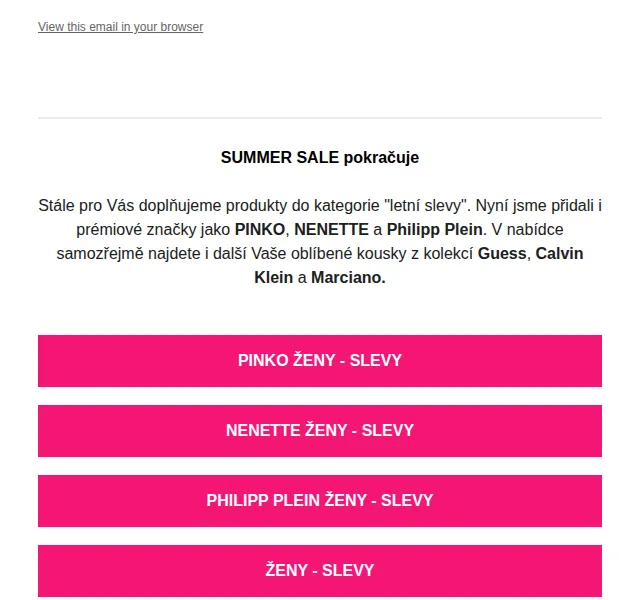 Fade: Letní slevy značek Pinko, Nenette a Philipp Plein – červen 2026 | Nuslet.cz