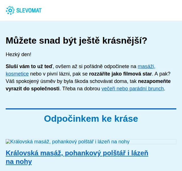 Slevomat: Masáže, kosmetika a wellness až 67 % – červen 2026 | Nuslet.cz