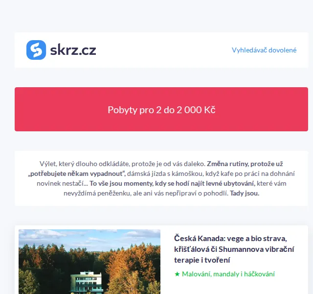 Vánoce na Skrz: Pobyty pro 2 do 2 000 Kč – červen 2026 | Nuslet.cz