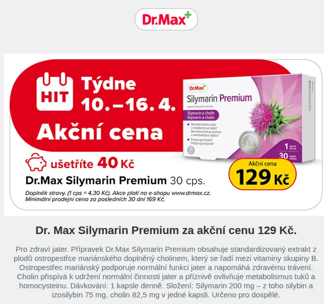 Dr.Max: Silymarin Premium 129 Kč – červen 2026 | Nuslet.cz