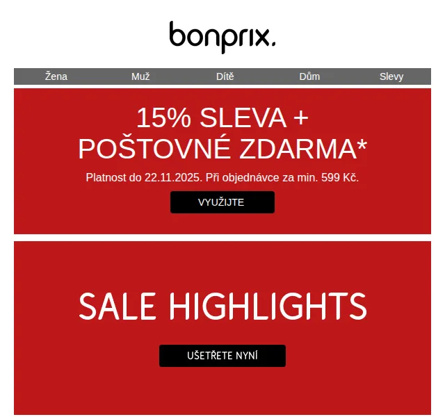 Bonprix: sleva 15 % a poštovné zdarma – červen 2026 | Nuslet.cz