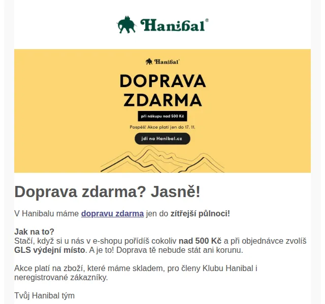 Hanibal.cz: Doprava zdarma nad 500 Kč + batoh Osprey – červen 2026 | Nuslet.cz
