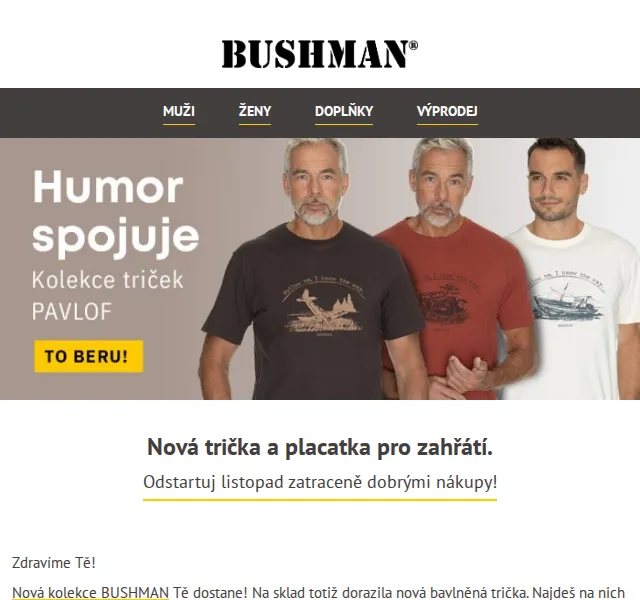 BUSHMAN: Nová trička a placatka od 299 Kč – červen 2026 | Nuslet.cz