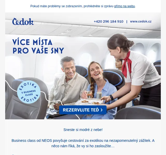 Čedok: Business class do exotiky od 19 990 Kč – červenec 2026 | Nuslet.cz