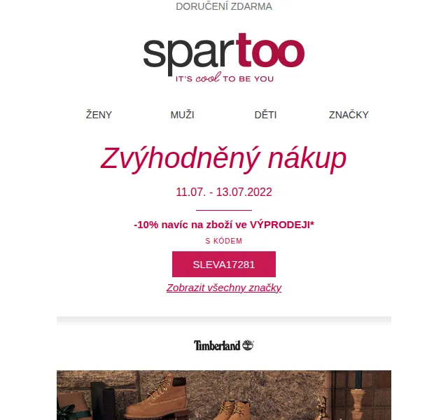 Spartoo: -60 % a -10 % navíc na Timberland, Desigual – červenec 2022 | Nuslet.cz