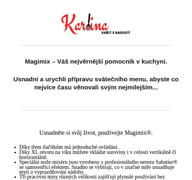 Karlina CZ: Magimix kuchyňský robot s váhou zdarma – červen 2026 | Nuslet.cz