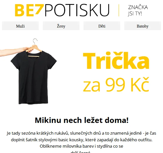BezPotisku: Basic trička od 99 Kč – červenec 2026 | Nuslet.cz