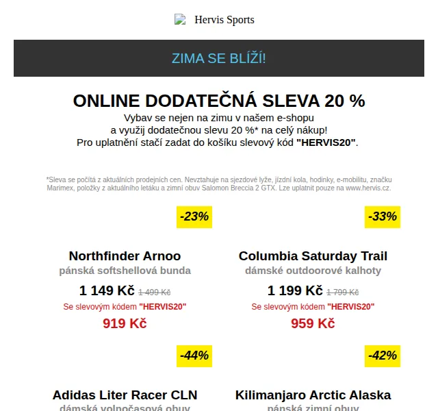 Hervis: Dodatečná sleva 20 % na vše – červen 2026 | Nuslet.cz