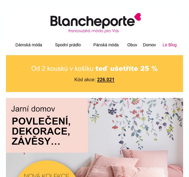 Blancheporte: Jarní bytový textil se slevou 25 % – duben 2026