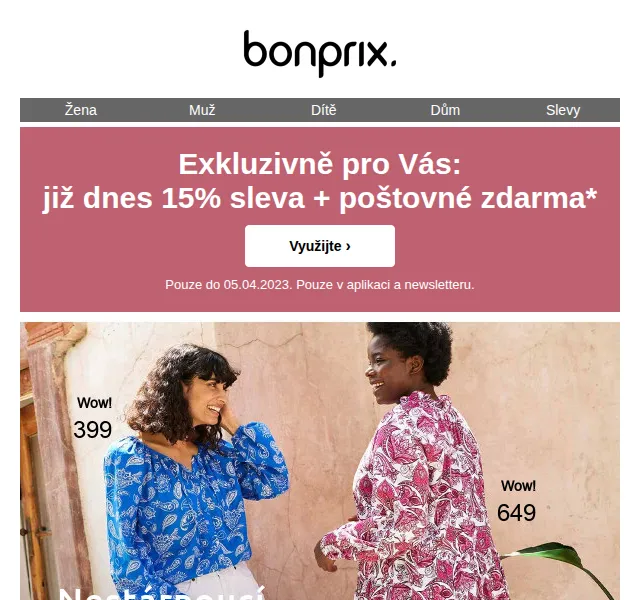 Bonprix: 15% sleva a poštovné zdarma – červen 2026 | Nuslet.cz