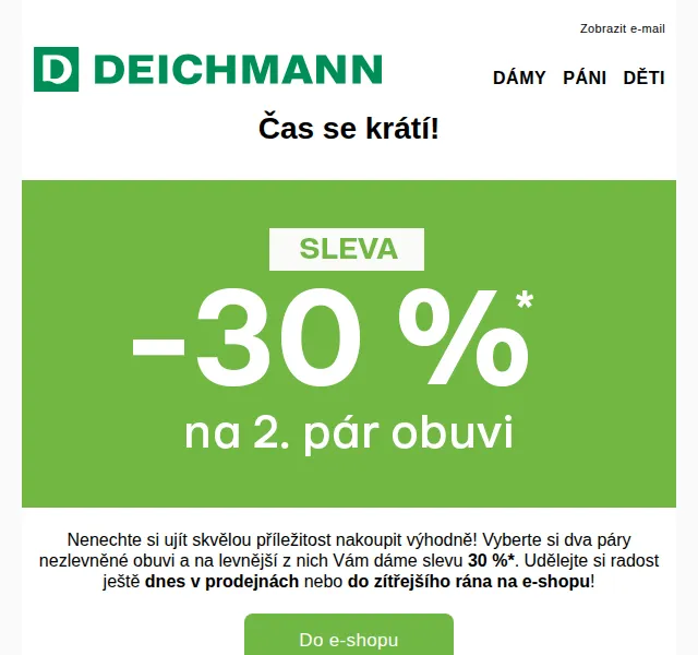 Deichmann: -30 % na druhý pár obuvi – duben 2026