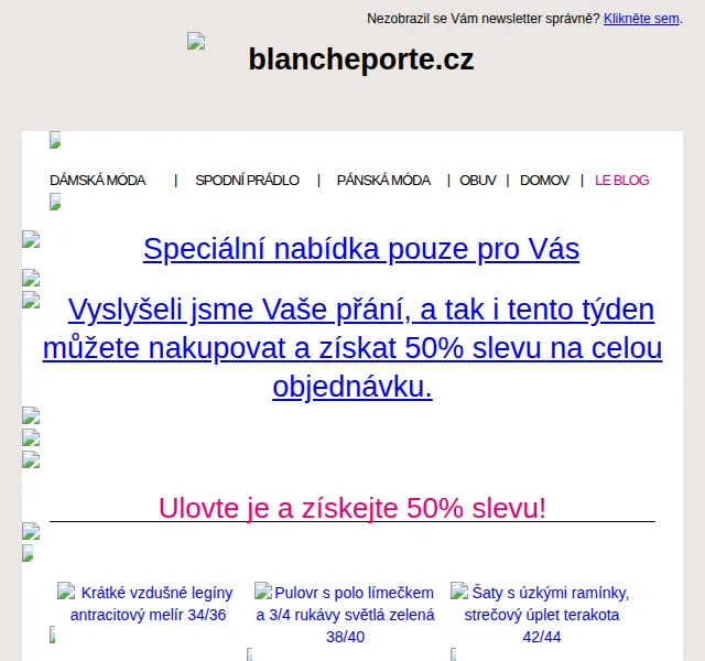 Blancheporte: 50% sleva na celou objednávku – červen 2026 | Nuslet.cz
