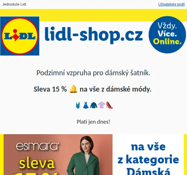 Lidl: SLEVA 15 % na dámskou módu esmara a CRIVIT – listopad 2023 | Nuslet.cz