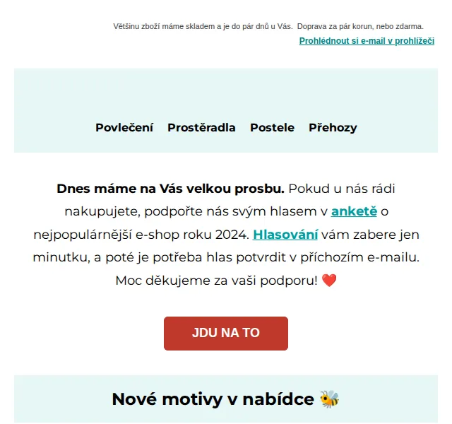 Výprodej povlečení: podpořte nás v anketě ShopRoku 2024 – červen 2026 | Nuslet.cz