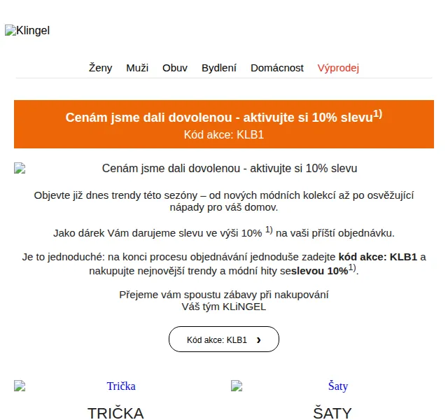 KLiNGEL: 10% sleva na módu a bydlení – červen 2026 | Nuslet.cz