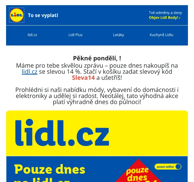 Lidl: sleva 14 % na vše – slevový kód Sleva14