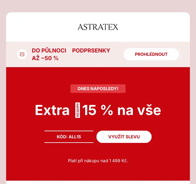 Astratex.cz: 15% sleva na podprsenky – červenec 2026 | Nuslet.cz