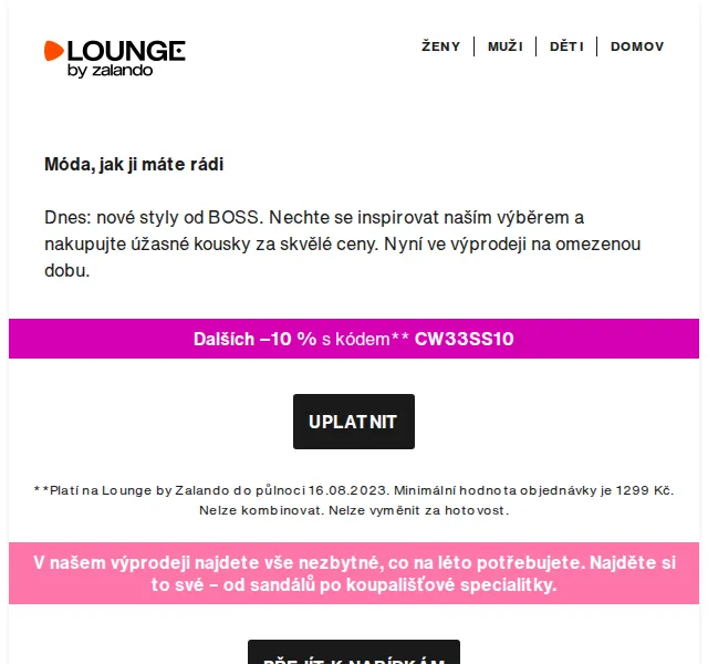 Lounge by Zalando: BOSS výprodej až 75 % – červen 2026 | Nuslet.cz