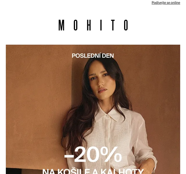 MOHITO: –20 % na košile a kalhoty – květen 2026