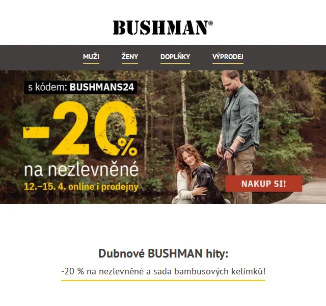 BUSHMAN: -20 % na nezlevněné a bambusové kelímky – červenec 2026 | Nuslet.cz